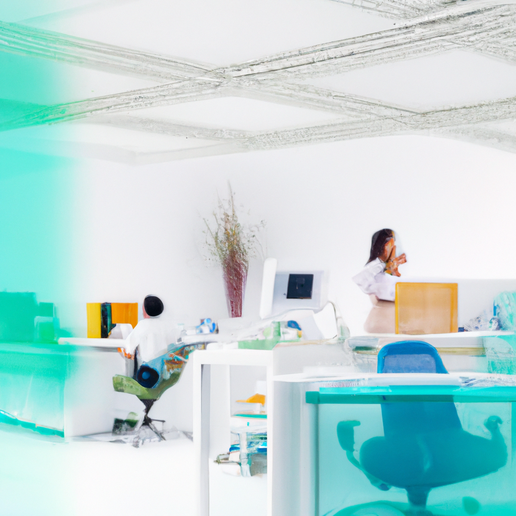 AI-generated modern journalism academy office in Canada with warm lighting, desks, and plants